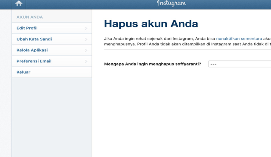 hapus akun instagram